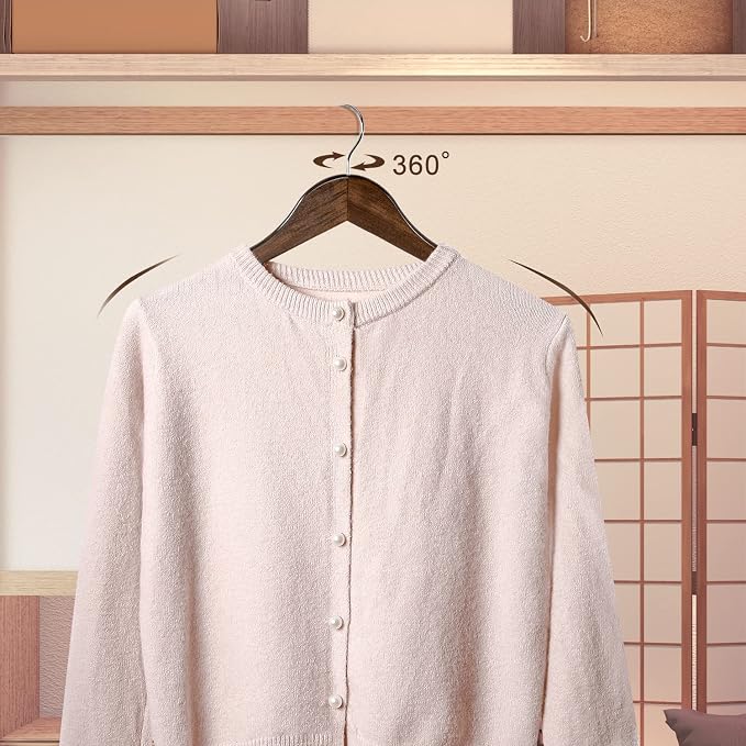 TOPIA HANGER Wooden Coat Hangers 30 Pack, Vintage Wood Suit Hangers with Non Slip Pants Bar, 360° Swivel Hook and Shoulder Notches for Camisole, Jacket, Pants, Smooth Finish Clothes Hangers - CT34A30 - Image 3