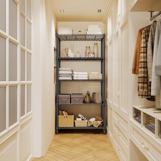 M MZG 1250 lbs 5 Tier Shelf Metal Storage Shelves Shelving Wire Rack Heavy Duty Closet Organizers for Garage Kitchen Bathroom Laundry Black 13.8" D x 35.4" W x 68.5" H - Image 5