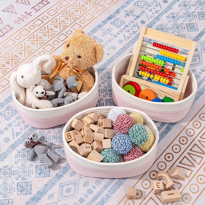 CubesLand Rectangle Organization/Storage Basket, Natural Cotton Rope Woven Baskets for Organizing, Small Basket for Kids, Baby Nursery, Cat Dog Toy Baskets, Organizer Bins for Shelves 3 Packs - Image 2