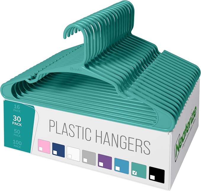 NEATERIZE Clothes Hangers 30 Pack Aqua - Plastic Hangers - Ganchos Colgar Ropa by Neaterize
