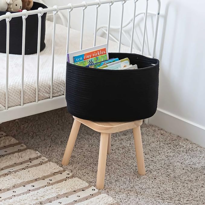 OrganiHaus Cotton Rope Basket for Shelf - Woven Storage Basket for Organizing, Closet & Toy Storage - Black - 15x9x10 - Image 4