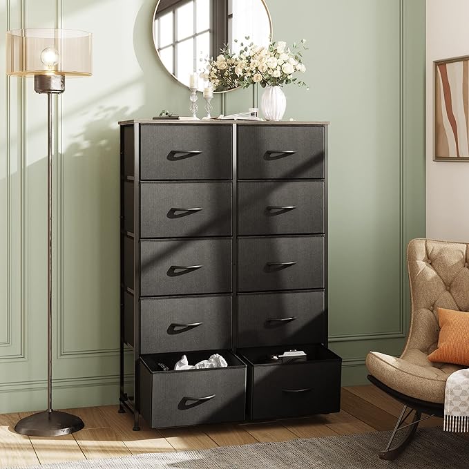 WLIVE Fabric Dressers for Bedroom with 10 Drawers, Chest of Drawers, Dresser for Closet, Living Room, Hallway, Entryway, Black