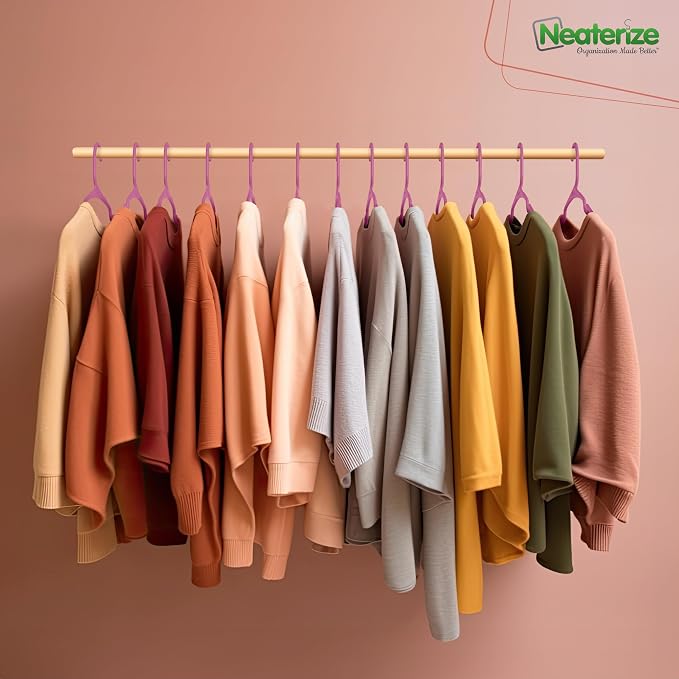 NEATERIZE Clothes Hangers Plastic 50 Pack for Adults - Plastic Hangers, The Perfect Coat Hanger and Space Saving Clothes Hangers for Closet, Percheros Ganchos para Colgar Ropa Hangars - Pink Hangers - Image 5