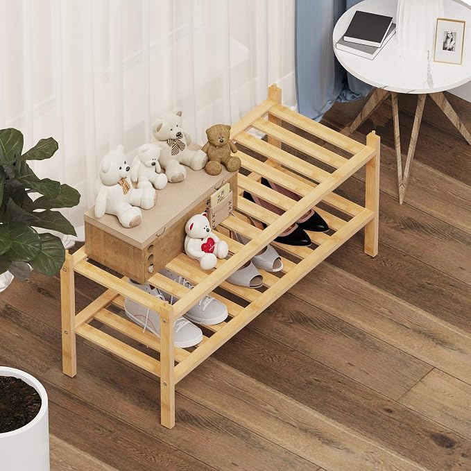 Dranixly Shoe Rack, 2-Tier Bamboo Stackable Shelf Storage Organizer, Stand for Closet, Entryway, Hallway, Bathroom and Living Room（Natural） - Image 5