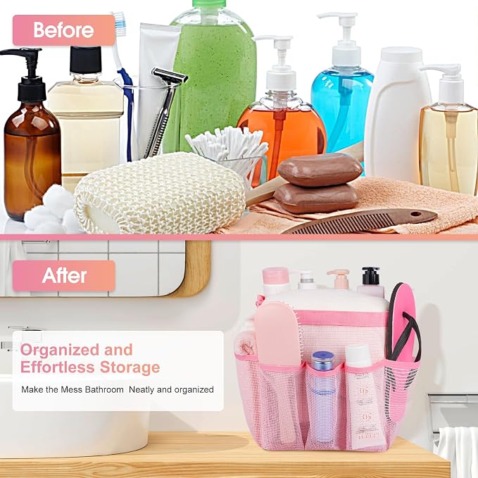 Attmu Mesh Shower Caddy Portable for College Dorm Room Camping Essentials, Shower Caddy Dorm with 9-Pockets, Large Capacity Hanging Basket Bathroom Bag for Toiletry, Swimming, Gym, Camp, Beach - Image 4
