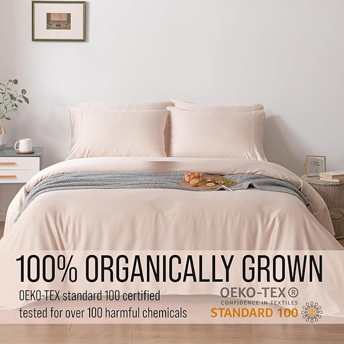 Bella Coterie 7 Piece Luxury Bamboo Viscose Split King Size Sheet Set | 2 Fitted Sheets for Adjustable Beds | 100% Organically Grown | Cooling for Hot Sleepers | 4 Pillowcases [Champagne]
