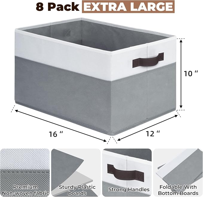 Criusia 8 Pack Closet Organizers and Storage Bins - Extra Large Storage Baskets for Organizing - Clothes Storage Bins for Shelves -Foldable Organizer Bins Totes for Toy Blanket, Dorm Room Essentials - Image 2