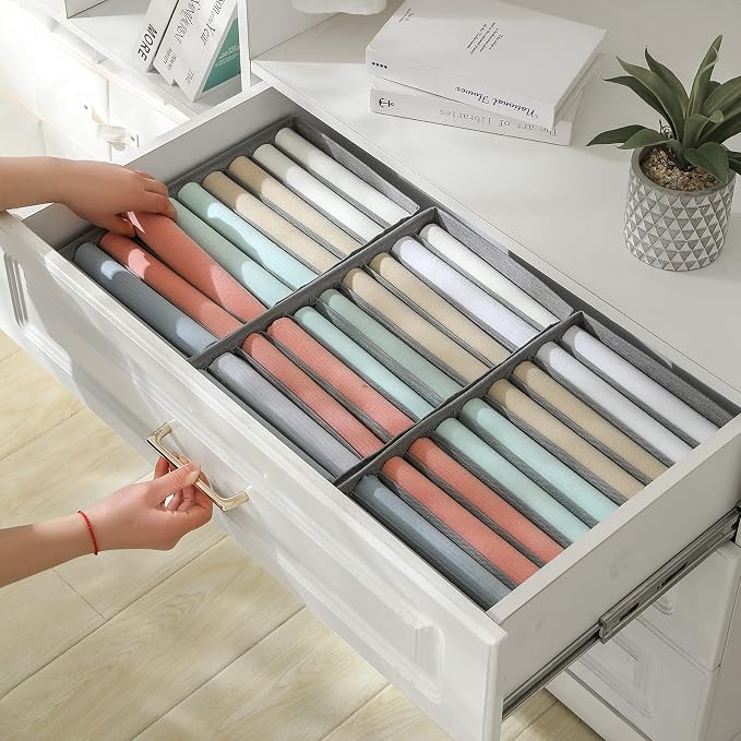 Qozary 4 Pack Drawer Organizers, 10 Grids Foldable Dresser Organizers for Clothing, Folded Clothes, T-shirt, Tank Tops, Camisoles, Underwear, Leggings, Baby Clothes - Image 6