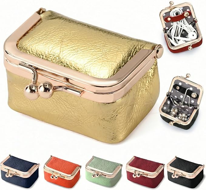 Zivyes Mini Jewelry Box Travel Small Coin Purse Organizer Case Genuine Leather Tiny Size (gold) by Zivyes
