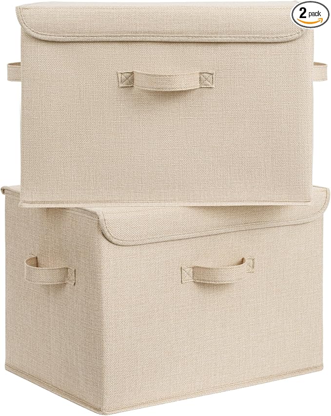 GRANNY SAYS Closet Storage Bins, Decorative Storage Boxes with Lids, Clothes Organizing Bins, Lidded Baskets for Toys, Clothing, Extra Large, Khaki, 2-Pack by GRANNYSAYS