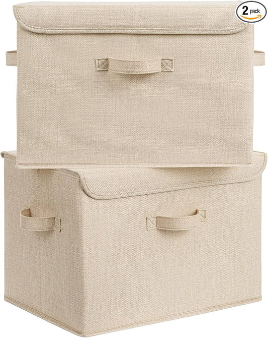 GRANNY SAYS Closet Storage Bins, Decorative Storage Boxes with Lids, Clothes Organizing Bins, Lidded Baskets for Toys, Clothing, Extra Large, Khaki, 2-Pack by GRANNYSAYS