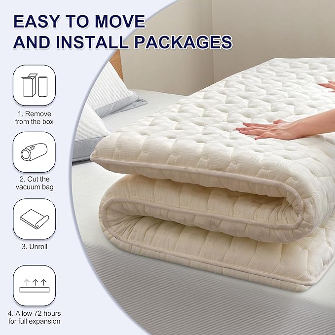 Premium High-Density Foam Mattress Topper Twin XL Size (39"x80") White, Thick & Firm Support, Breathable & Hypoallergenic for Back Pain Relief & Pressure Relief, Bed Topper