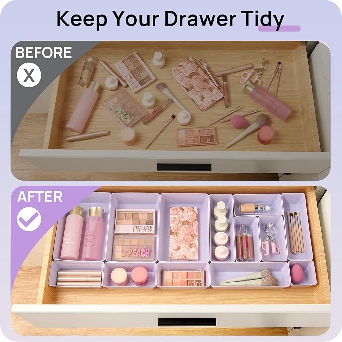 Vtopmart 25 PCS Plastic Drawer Organizers Set, 4-Size Versatile Bathroom and Vanity Drawer Organizer Trays, Storage Bins for Makeup, Bedroom, Kitchen Gadgets Utensils and Office - Image 3