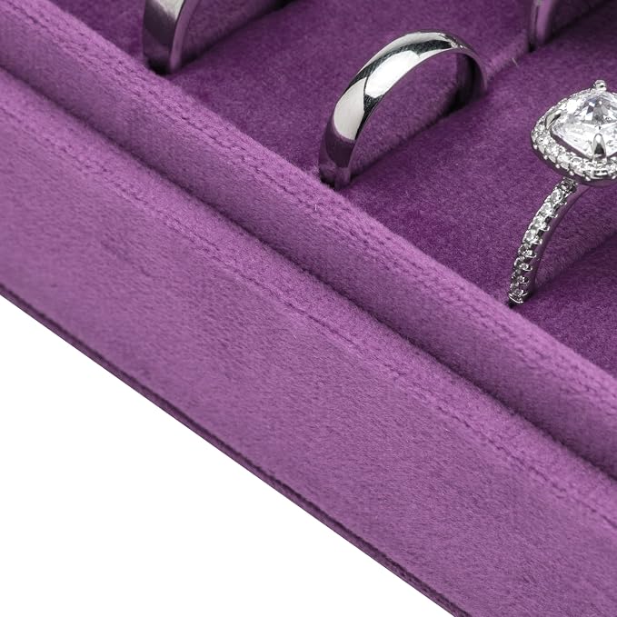 Velvet Ring Organizer Display Tray Jewelry Box Earring Holder Case for Wedding Birthday Christmas Day (Purple) - Image 5