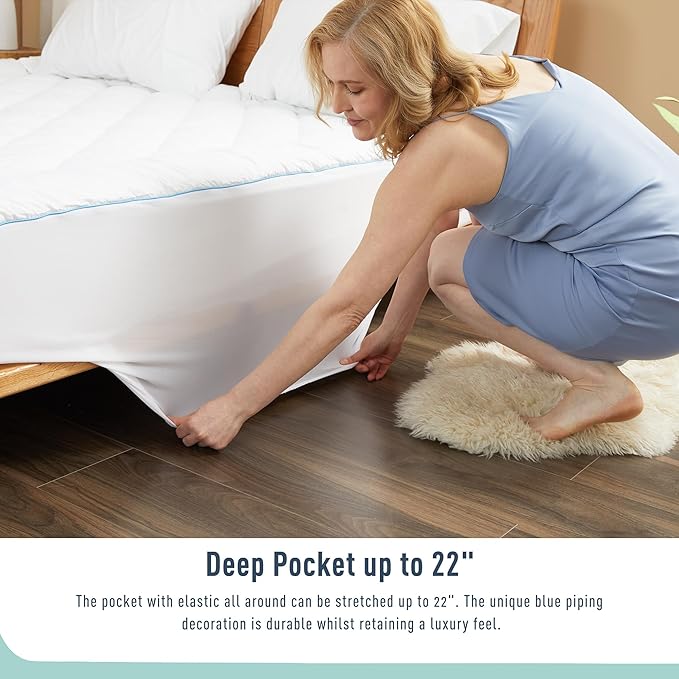 Full Mattress Pad Cotton Mattress Pad Cover Quilted Mattress Cover 18-22" Deep Pocket Mattress Protector Full Size White Down Alternative Filling Noiseless & Breathable
