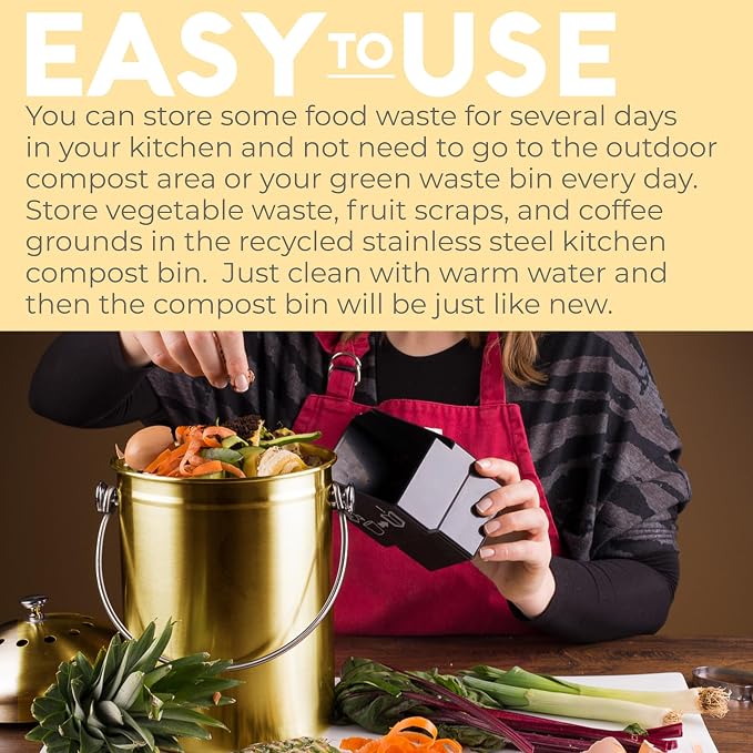 EPICA Countertop Compost Bin Kitchen | 1.3 Gallon | Odorless Composting Bin with Carbon Filters | Indoor Compost Bin with Lid | Stainless Steel Kitchen Composter for Food Scraps & Waste Recycling - Image 7