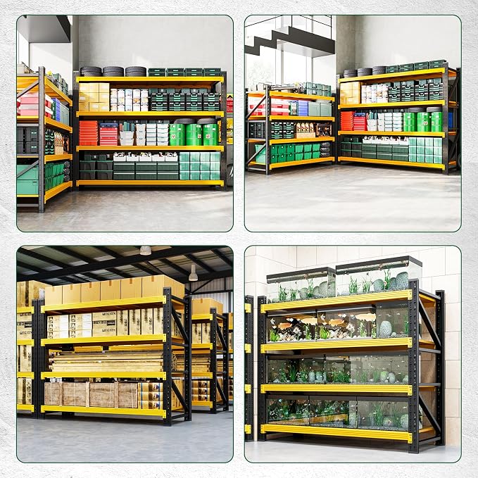 Letaya 3000LBS Heavy Duty Storage Shelves,70" H Metal Garage Shelving Units,4 Tier Large Tall Industrial Shelving,Adjustable Utility Rack Shelf for Warehouse,Basement (Yellow, 48" W x 24" D x 70" H) - Image 6