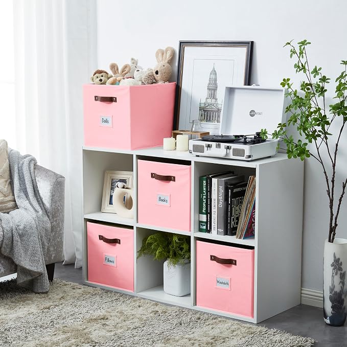 DECOMOMO Storage Baskets, 13x15x13 Storage Cube Bins with Labels for Organizing Shelves Kallax (Kallax / 4pcs, Pink) - Image 7
