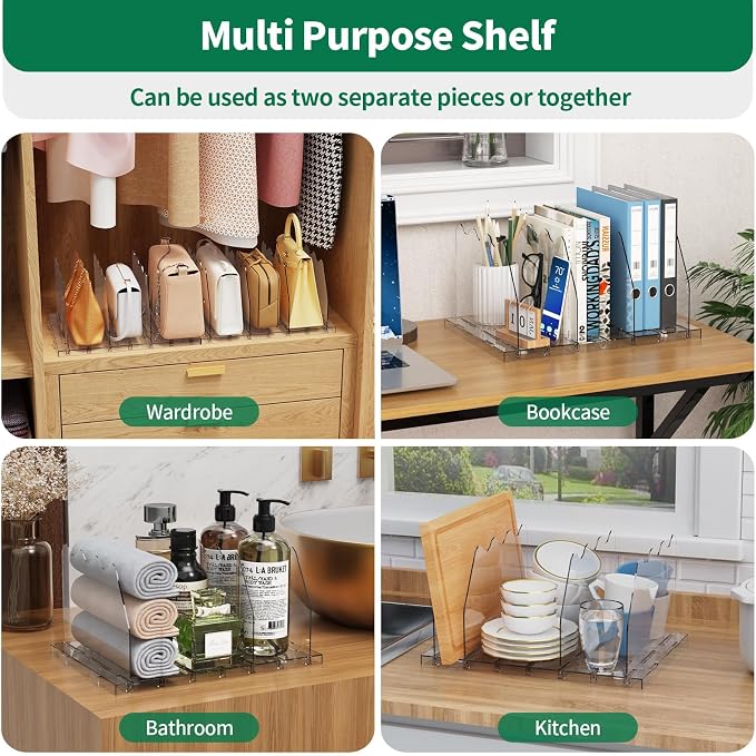 SPACEKEEPER Adjustable Shelf Divider for Closet, Clear Purse Organizers for Closet Acrylic Handbag Separators Storage Organizer Bookshelf Separator Dividers in Bedroom, Office - Image 3