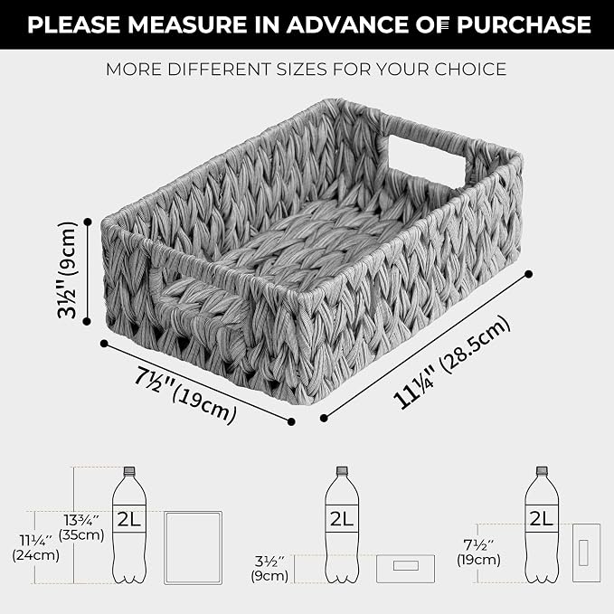 GRANNY SAYS Wicker Baskets for Storage, Waterproof Storage Baskets, Odorless Wicker Basket with Handles, Decorative Storage Containers, Gray Basket for Pantry Storage, 2-Pack - Image 4