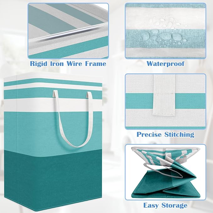 BlissTotes 3-Pack Laundry Basket, Freestanding＆Waterproof Laundry Hamper, Collapsible Tall Clothes Hamper with Easy Carry Handles for Clothes, Towels in the Family and Dorm,Gradient Green,100L - Image 4