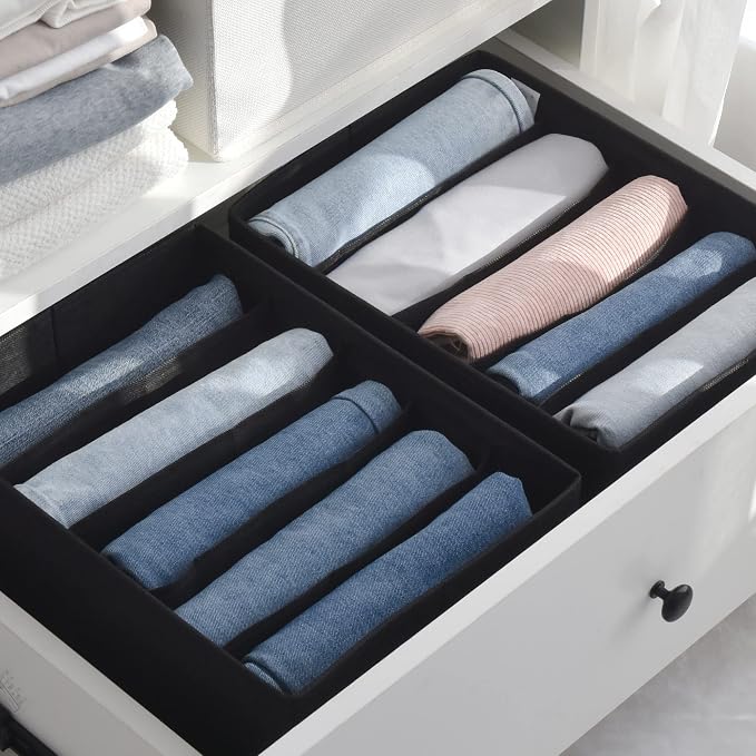 GRANNY SAYS 5-Grid Drawer Organizer: Storage Bins for T-Shirts, Pants, Sweaters & Scarves - Black Clothes Storage & Divider Sets (4-Pack) - Image 2