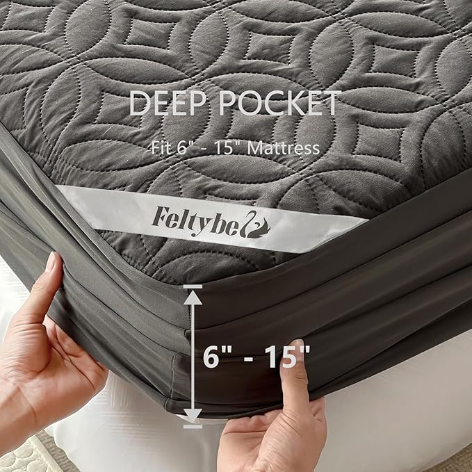 FELTYBED Cal King Size 72"x84" Waterproof Mattress Protector, Soft Bed Grey Mattress Cover Cal King, Breathable Mattress Pad Cover with Deep Pocket 6"- 15", Noiseless Washable