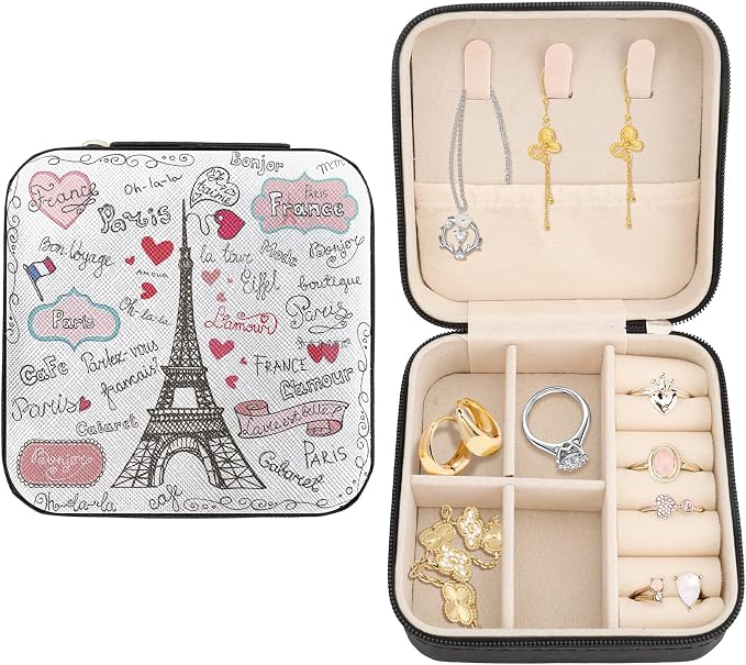 Paris Eiffel Tower Mini Jewelry Box Small Traveling Jewelry Case for Women Girls Jewellery Storage Box Portable Storage Organizer for Earring Ring Necklace Birthday Christmas Wedding Gift by Unknown
