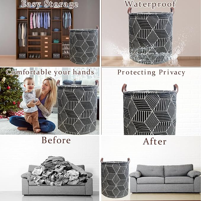 Waterproof Laundry Hamper Collapsible Laundry Basket Leather Handle Laundry Bag Large Clothes Storage Toy Organization for Bathroom Bedroom Laundryroom College Dorms (92-Satisfied laundry hampers) - Image 3