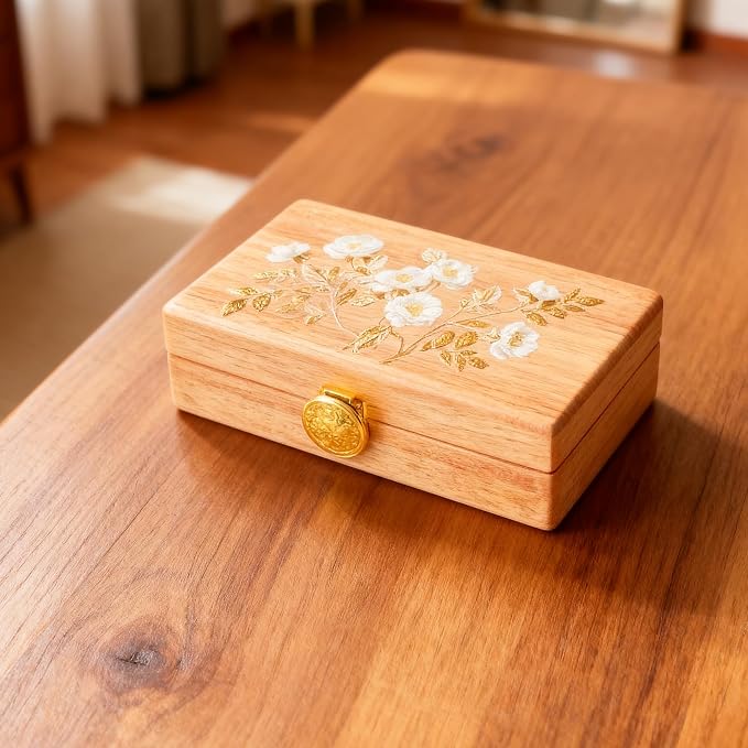 Travel Jewelry Case Small Wood Jewelry Organizer Jewelry Box for Women (Pine Wood Print) - Image 6