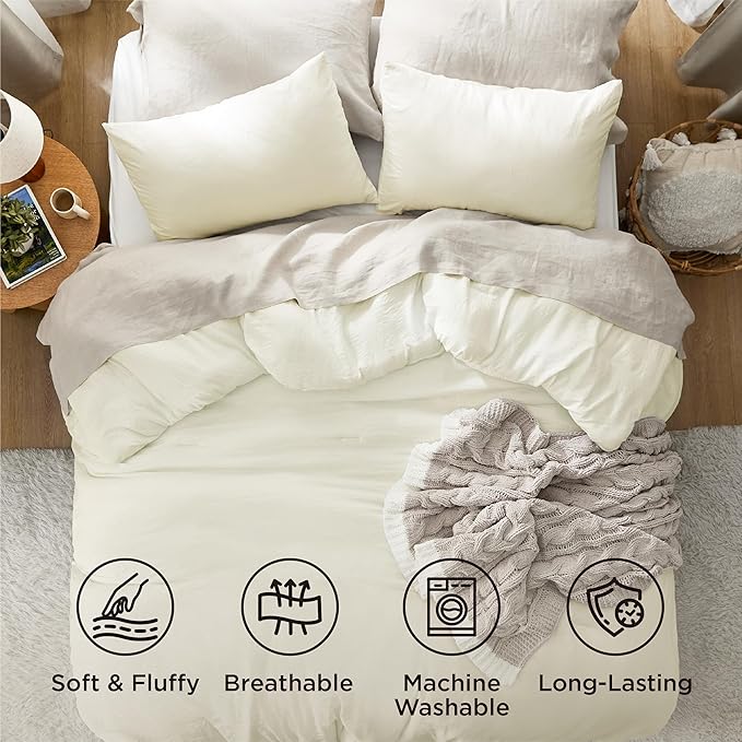 Bedsure Oversized King Comforter Set, Ivory Soft Prewashed Bedding for All Seasons, 3 Pieces GentleSoft™ Bed Set, 1 Lightweight Comforter (120"x98") and 2 Pillowcases (20"x36")