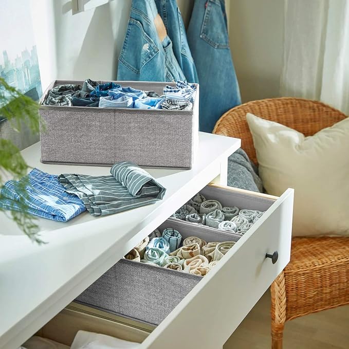 12 Pack Drawer Organizers for Clothing, Foldable Clothes Storage Box Closet Dresser Drawer Organizers Dividers, Bedroom Organization Fabric Bins for Baby Clothes Underwear Sock Bra Ties (Grey) - Image 7