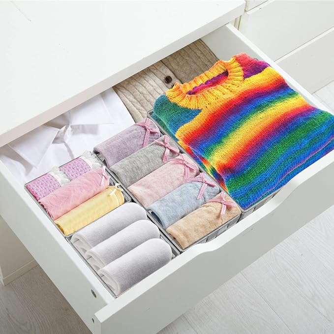 Posprica Drawer Organizer Bins,Woven Strap Storage Box Cube Basket Containers Divider for Organizing drawers, Shelves, Closets, Cabinets, Dressers and Countertops,set of 4, Light Grey - Image 5