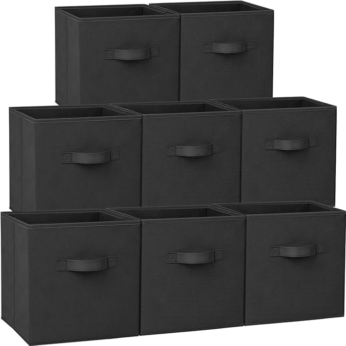 Criusia Storage Cubes - 11 Inch Heavy Duty Fabric Storage Bins for Shelves Closet, Cube Organizer - 8 Pack Collapsible Cube Storage Bins Baskets for Organizing Clothes Blankets Toys (Black) by Criusia