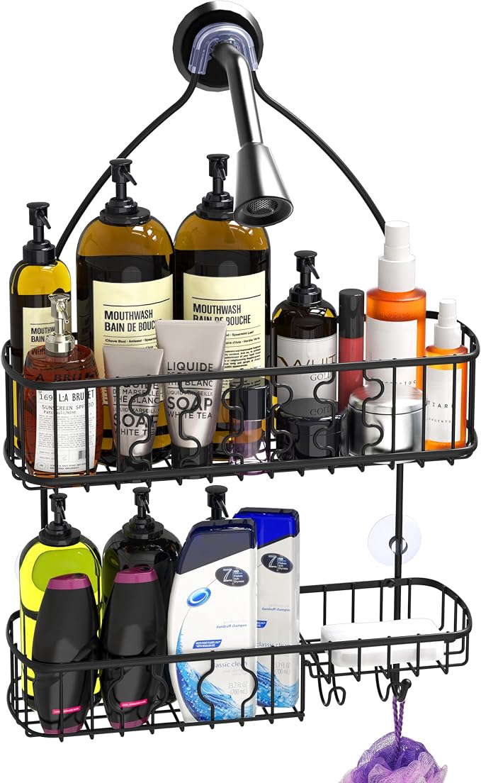 Simple Houseware Bathroom Hanging Shower Head Caddy Organizer, Black - Image 5