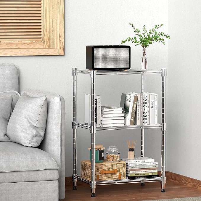 M MZG 450 lbs Wire Storage Shelving 3-Tier Utility Shelving Unit Steel Organizer Wire Rack for Home,Kitchen,Office,Chrome(11.8" D x 17.7" W x 26.4" H) - Image 2