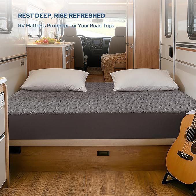 BEDLORE Waterproof Mattress Protector, RV Queen Size Mattress Pad Noiseless with Deep Pocket 6"-18" Depth, Soft Breathable Dirt-Proof Bed Mattress Cover Washable (Gray)