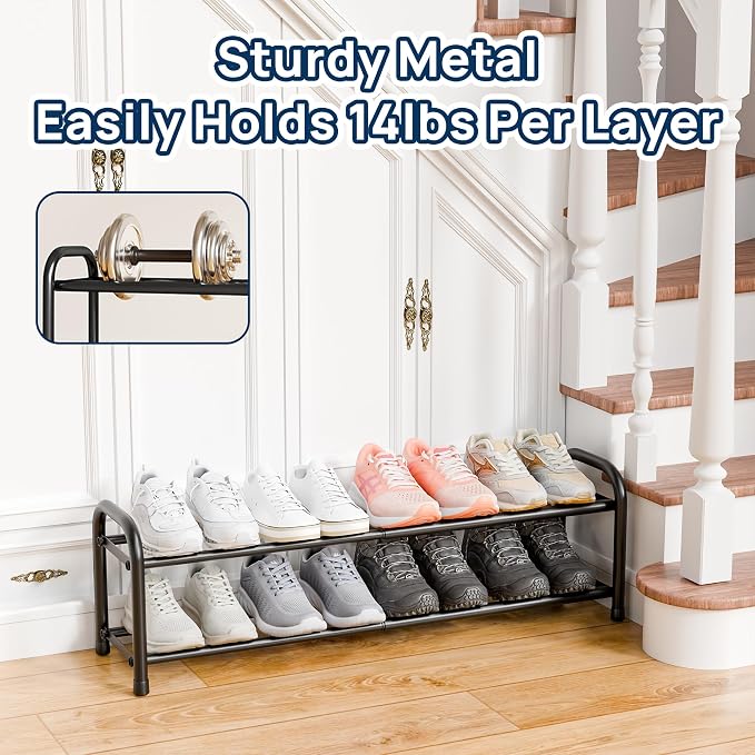 ENJOYBASICS 2 Tier Expandable Shoe Rack for Closet, Free Standing Metal Shoe Shelf Storage Organizer Holder 8 Pairs, Adjustable Width Shoe Rack for Entryway Small Space, Black - Image 5