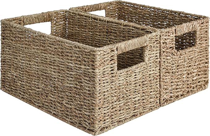 StorageWorks Wicker Storage Basket for Organizing, Medium Seagrass Storage Baskets with Built-in Handles for Pantry, Shelves,2-Pack - Image 4