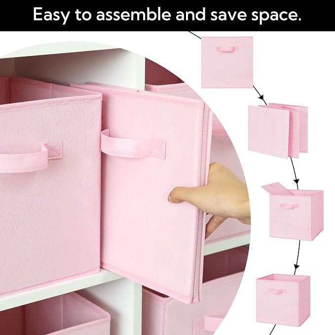Cupic Cupid 11x11 Storage Cubes, 6 Pack Open Storage Bins with Handles, Storage Cube Organizer for Clothes and Toys, Collapsible Cube Bins for Closet, Shelves, Offices, Pink - Image 7