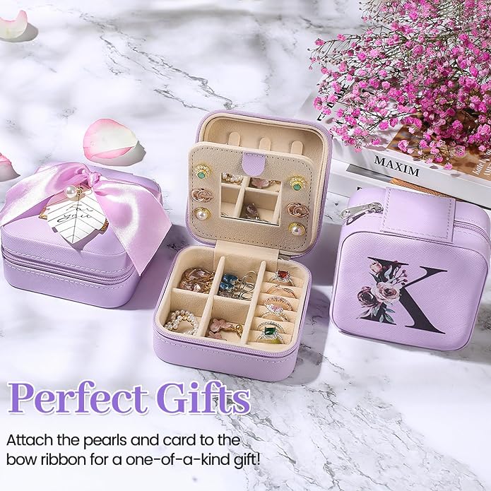 AYGXU Travel Jewelry Box for Women and Girls - Small Case With Initial A-Z - Teacher Gifts - Image 2