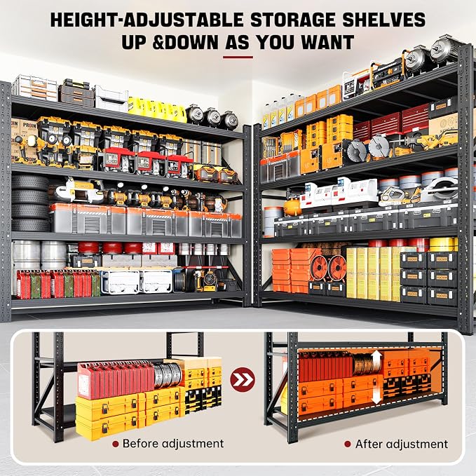 RAVIGIN 7000LBS Storage Shelves,79" W Garage Shelving Heavy Duty Metal Adjustable Garage Shelves, Shelving Units Industrial Shelving for Warehouse,79" W x 24" D x 79" H,Black - Image 5