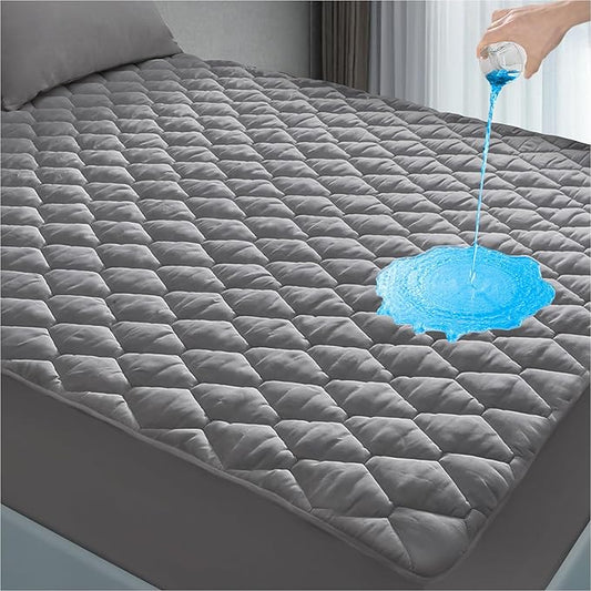 Lunsing Full Size Mattress Protector - Waterproof, Breathable, Quilted, 6-16 Inches Deep Pocket, Grey