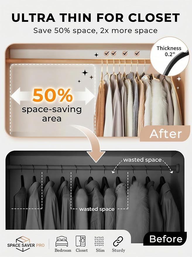 SMARTOR Plastic Hangers 50 Pack, Heavy Duty Plastic Hangers for Clothes - Non-Velvet Slim Hangers with 360° Swivel Hook & Clothes Thin Hanger - Durable Coat Hangars, Space Saving Hanger - Black - Image 3