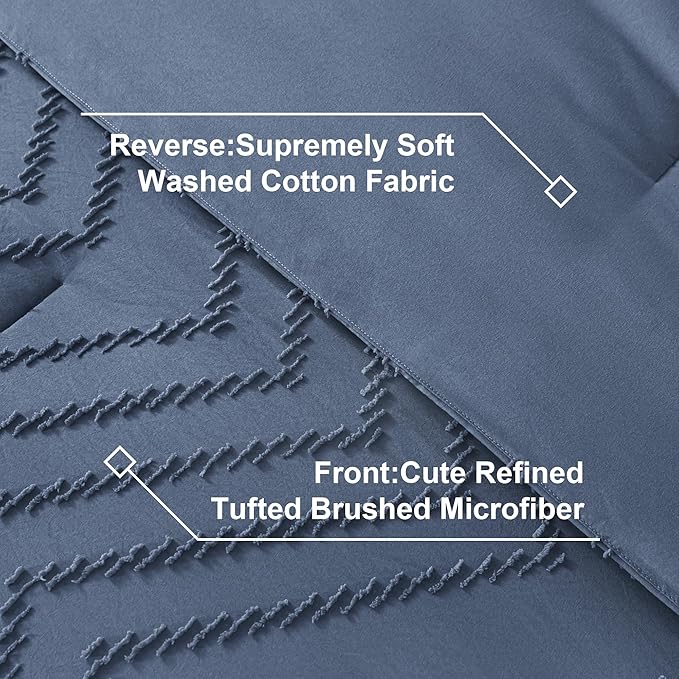 Litanika Queen Size Comforter Set with Sheets Ocean Blue - 7 Pieces Bed in a Bag Queen Chevron Tufted Complete Bedding Sets with Comforter, Sheets, Pillowcases & Shams