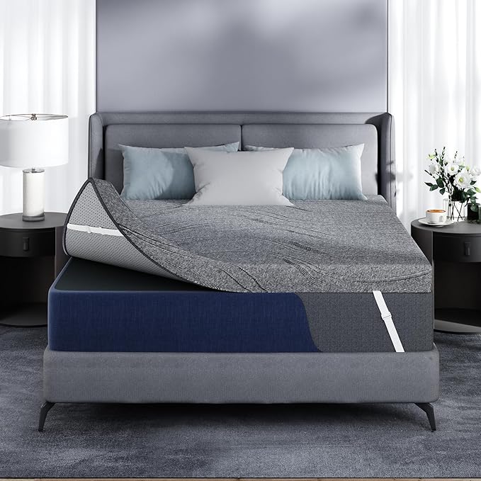 4 Inch Firm Mattress Topper Twin, Cooling Gel Memory Foam Mattress Topper for Back Pain Relief, High Density Ventilated Bed Topper with Breathable Cover & Non-Slip Straps, CertiPUR-US