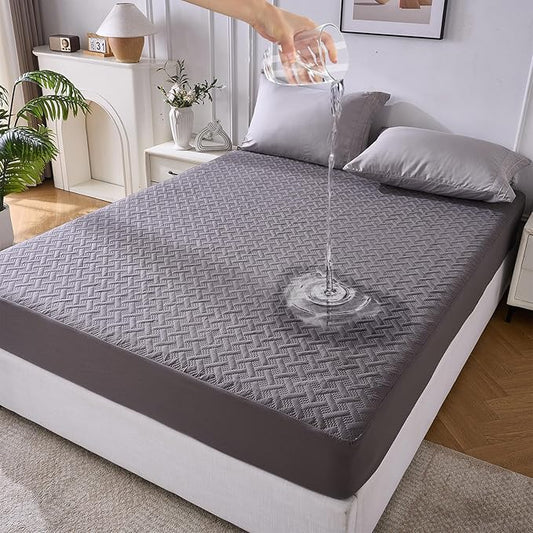 Queen Mattress Protector Waterproof - Ultrasonic Noiseless Mattress Pad with Reinforced TPU Backing, Breathable Bed Cover Fit 6"-18" Deep Pocket for Potty Training, Pets & Night Sweats, Gray