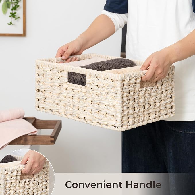 GRANNY SAYS Wicker Storage Baskets for Shelves, Waterproof Wicker Baskets for Organizing, Woven Basket for Shelves, Decorative Basket for Entryway, Butter Milk - Image 6