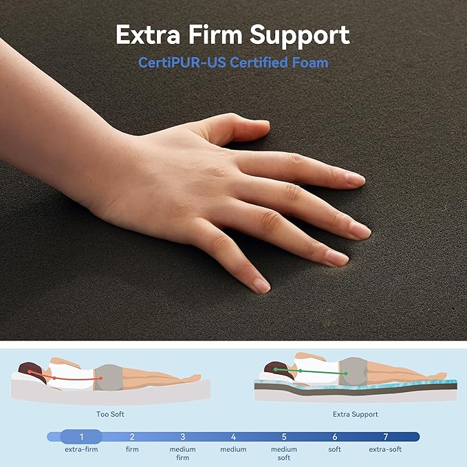 Extra Firm Mattress Topper Twin XL Size 3 Inch, Pain Relieving Foam Bed Topper for Extra Support, Gel Memory Foam&High-Density Foam Mattress Pad, CertiPUR-US Certified