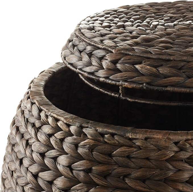 Casafield Round Storage Basket with Lid - Espresso, Handwoven Water Hyacinth Organizer for Laundry, Blankets, Plants, Bedroom, Living Room, Home Office - Image 5
